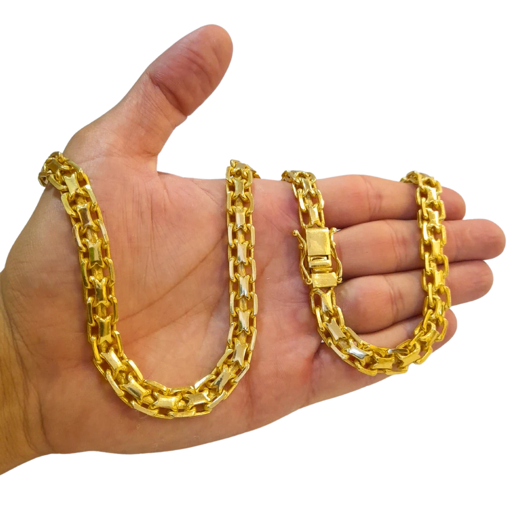 Cordão Cadeado Duplo 10mm Banhado a Ouro 18k