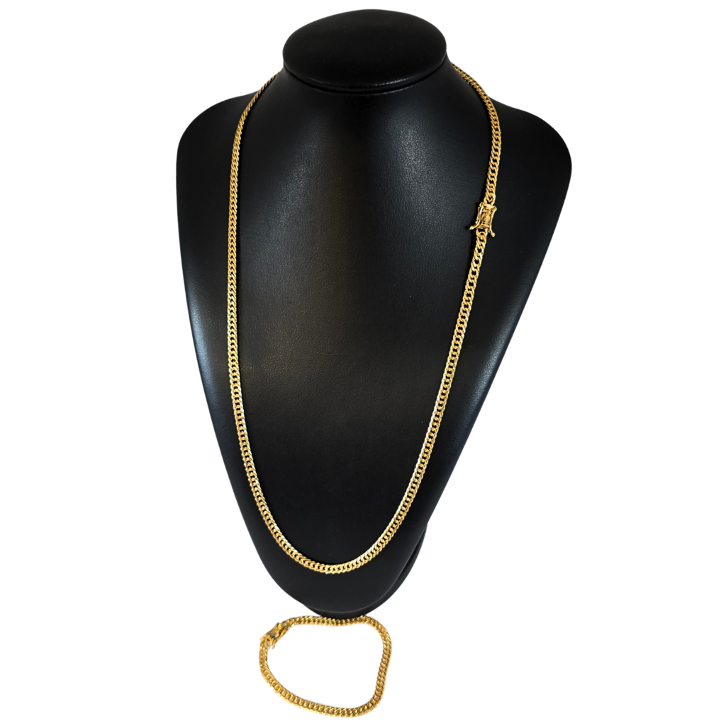 Cordão+Pulseira Pitbull 5mm Banhado a Ouro 18k