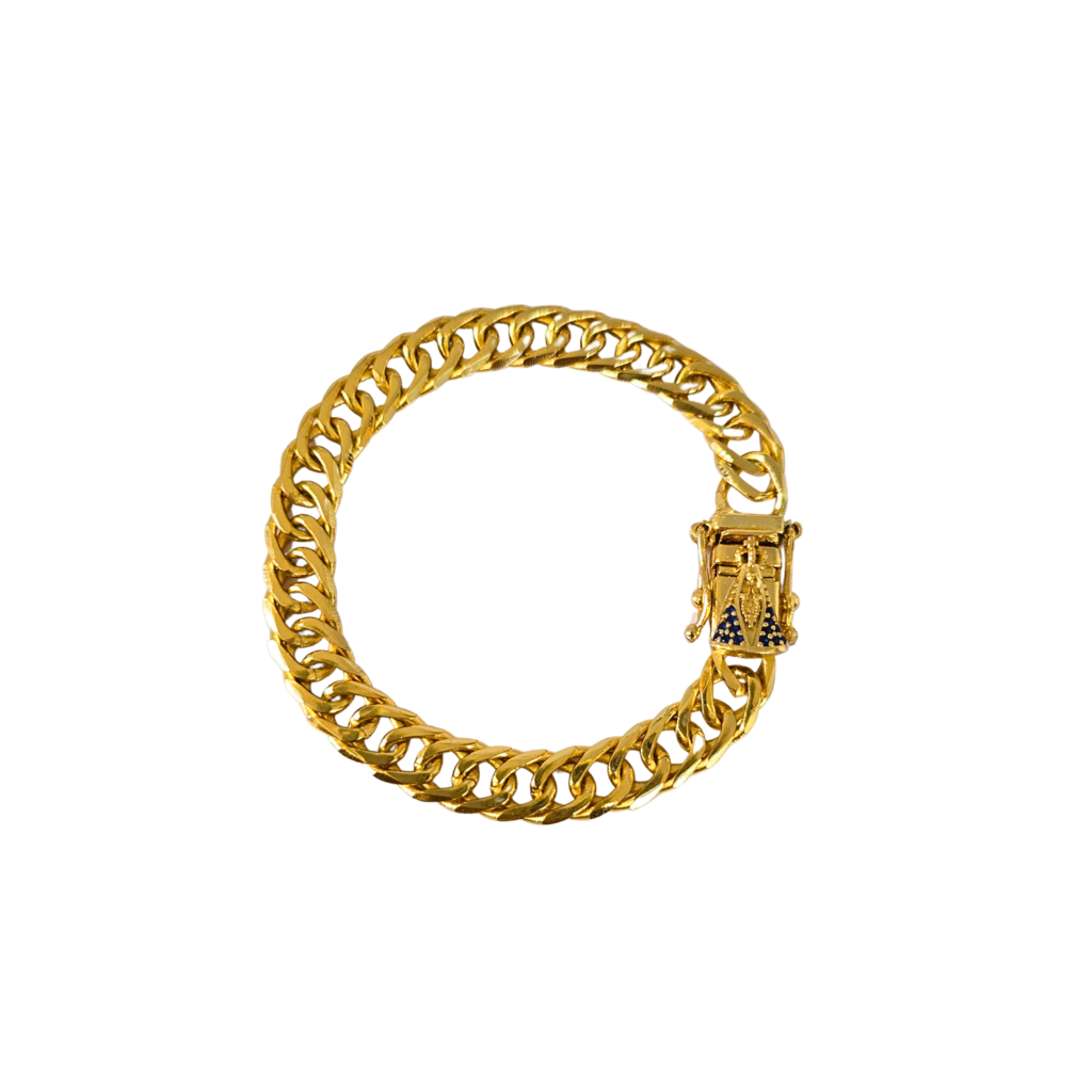Cordão + Pulseira Grumet 9mm Fecho Santa Banhado a Ouro 18k