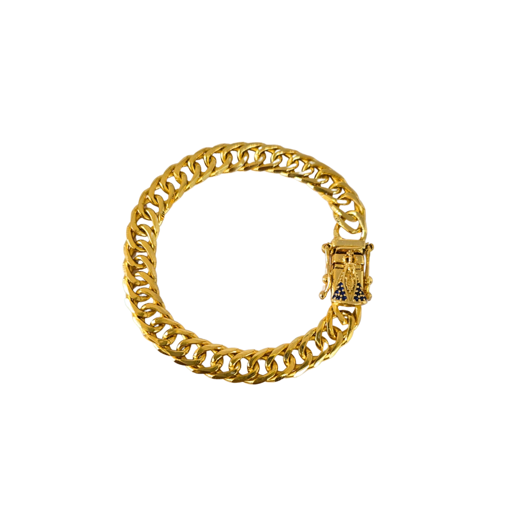 Cordão + Pulseira Grumet 9mm + Pingente Fé Mãos Rezando Banhado a Ouro 18k