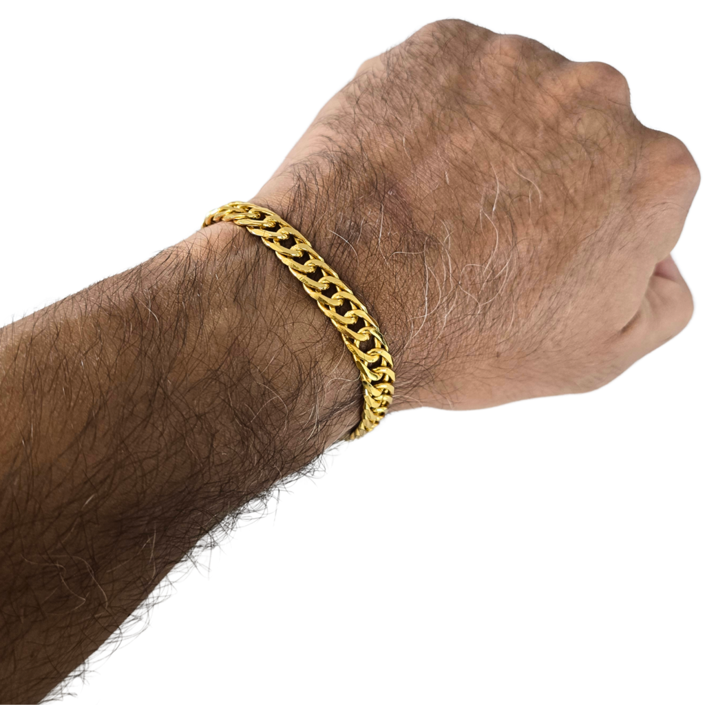 Cordão + Pulseira Grumet 9mm Fecho Santa Banhado a Ouro 18k