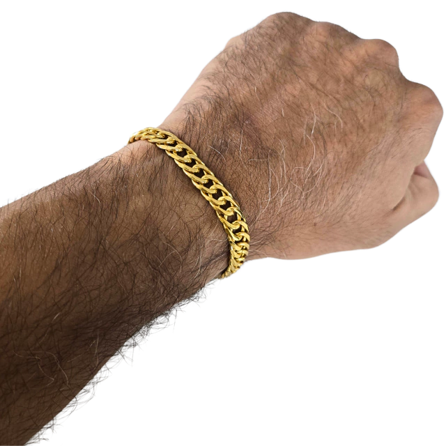 Pulseira Grumet 9mm Fecho Santa Banhado a Ouro 18k