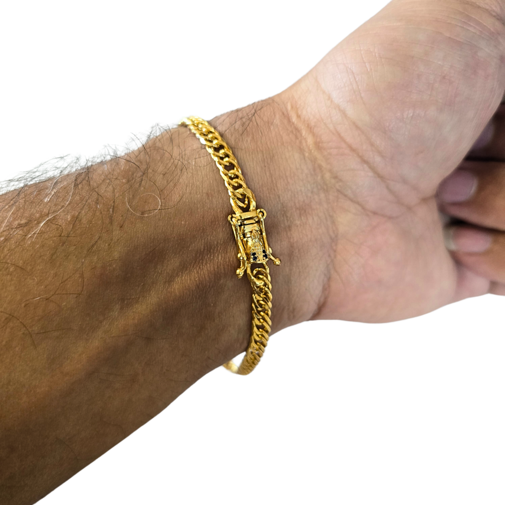 Cordão + Pulseira Grumet 5mm Fecho Santa Banhado a Ouro 18k