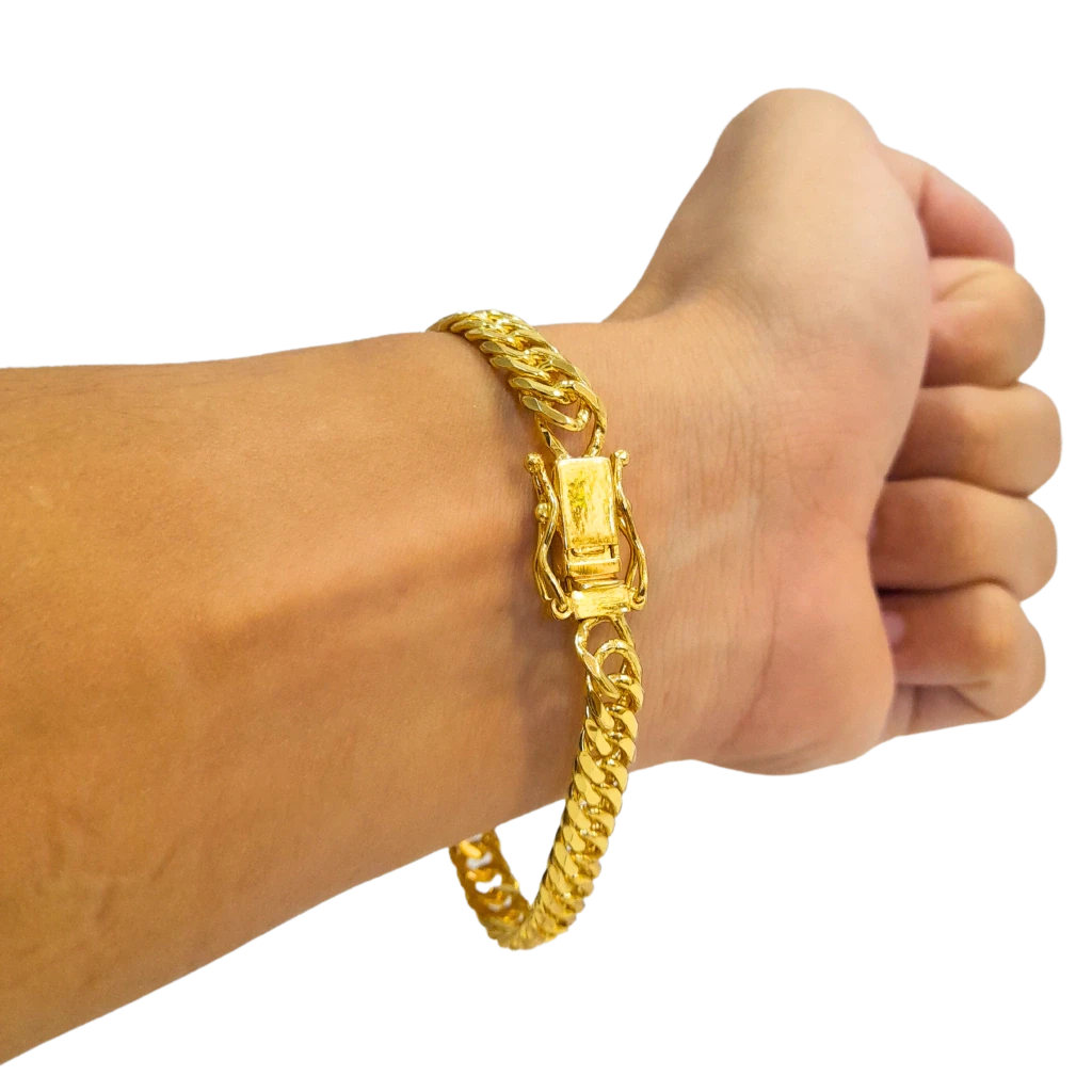 Cordão+Pulseira Grumet 9mm Fecho Duplo Pingente Coroa Bíblia Versículo "O senhor é meu pastor" Banhado a Ouro 18k