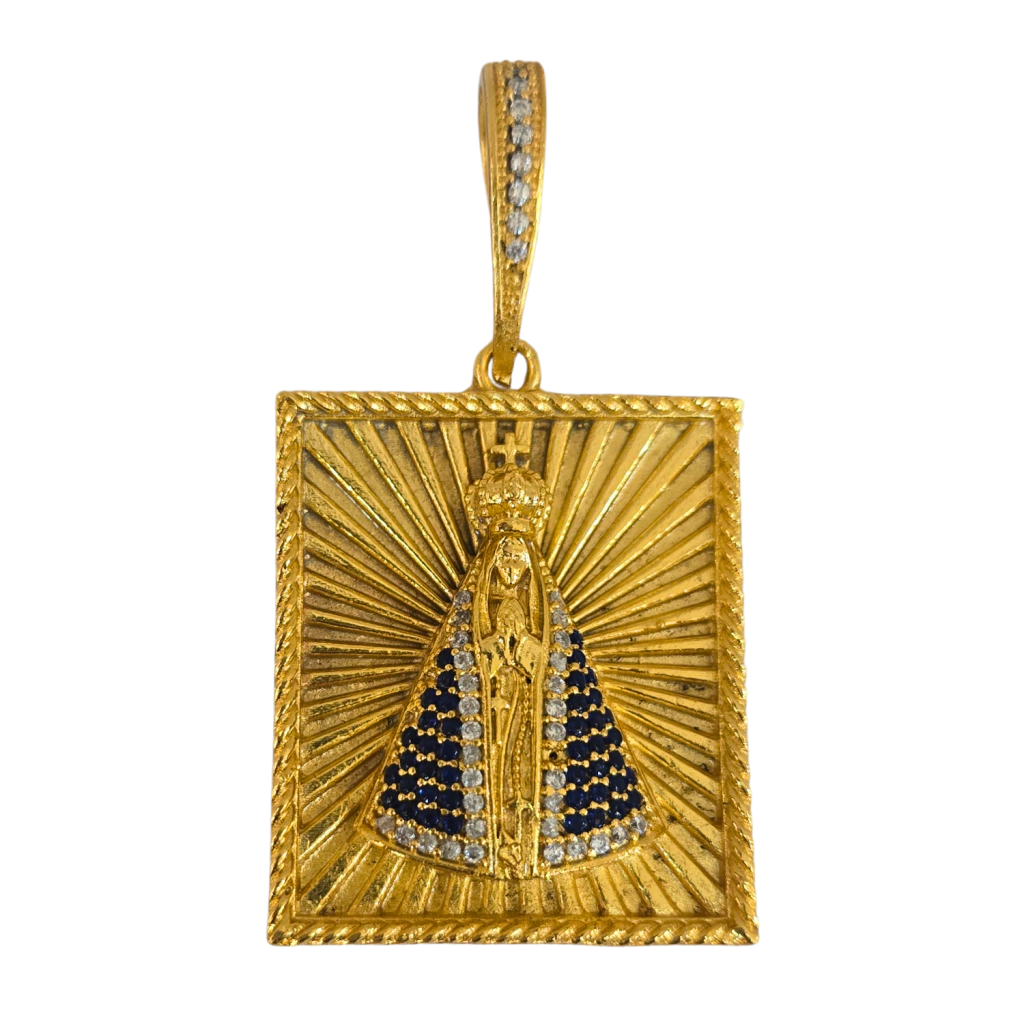 Cordão+Pulseira Grumet 13mm Pingente Nossa Senhora Cravejado Banhado a Ouro 18k