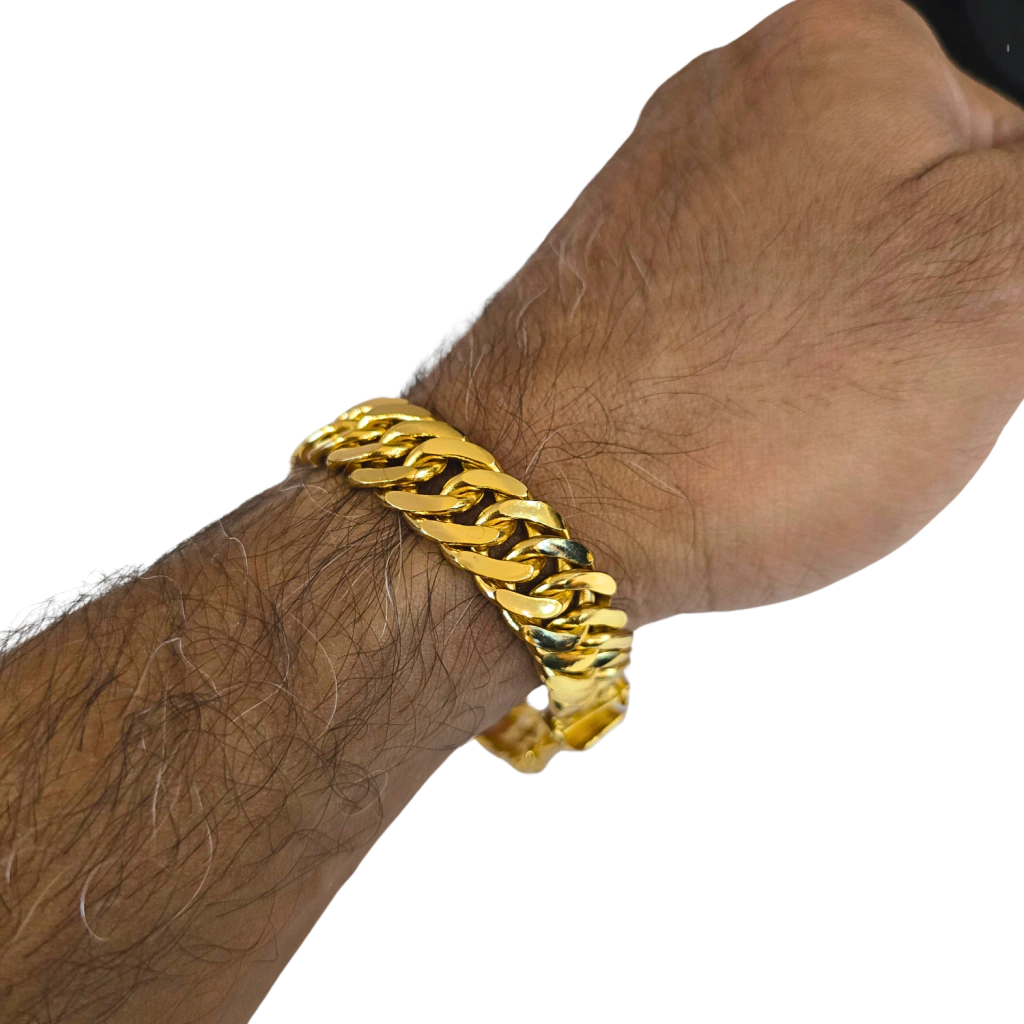 Cordão+Pulseira Grumet 13mm Pingente Nossa Senhora Cravejado Banhado a Ouro 18k