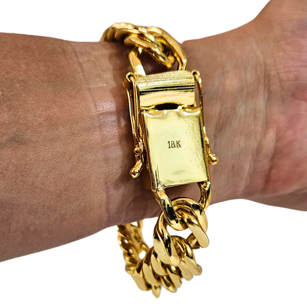 Cordão+Pulseira Grumet Fecho Duplo 20mm Banhado a Ouro 18k