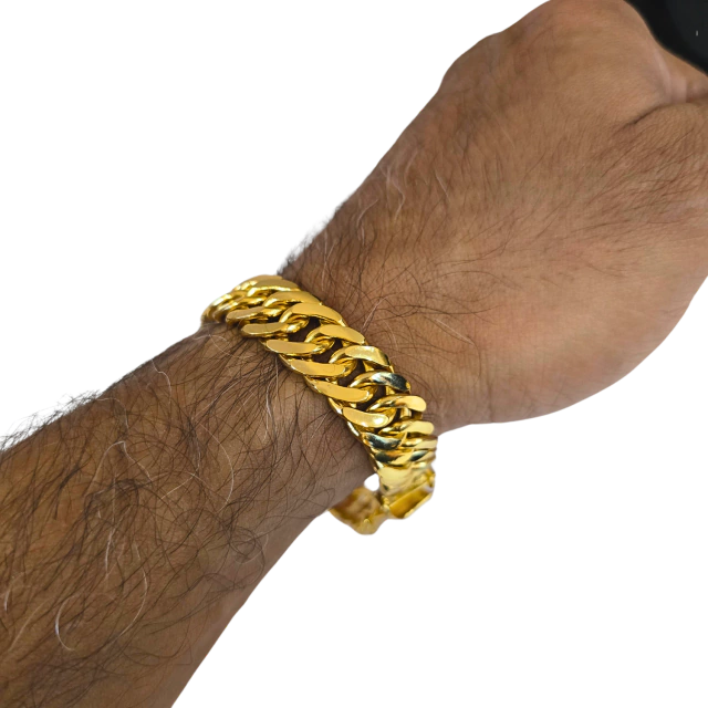 Cordão+Pulseira Grumet 13mm Pingente São Jorge Cravejado Banhado a Ouro 18k