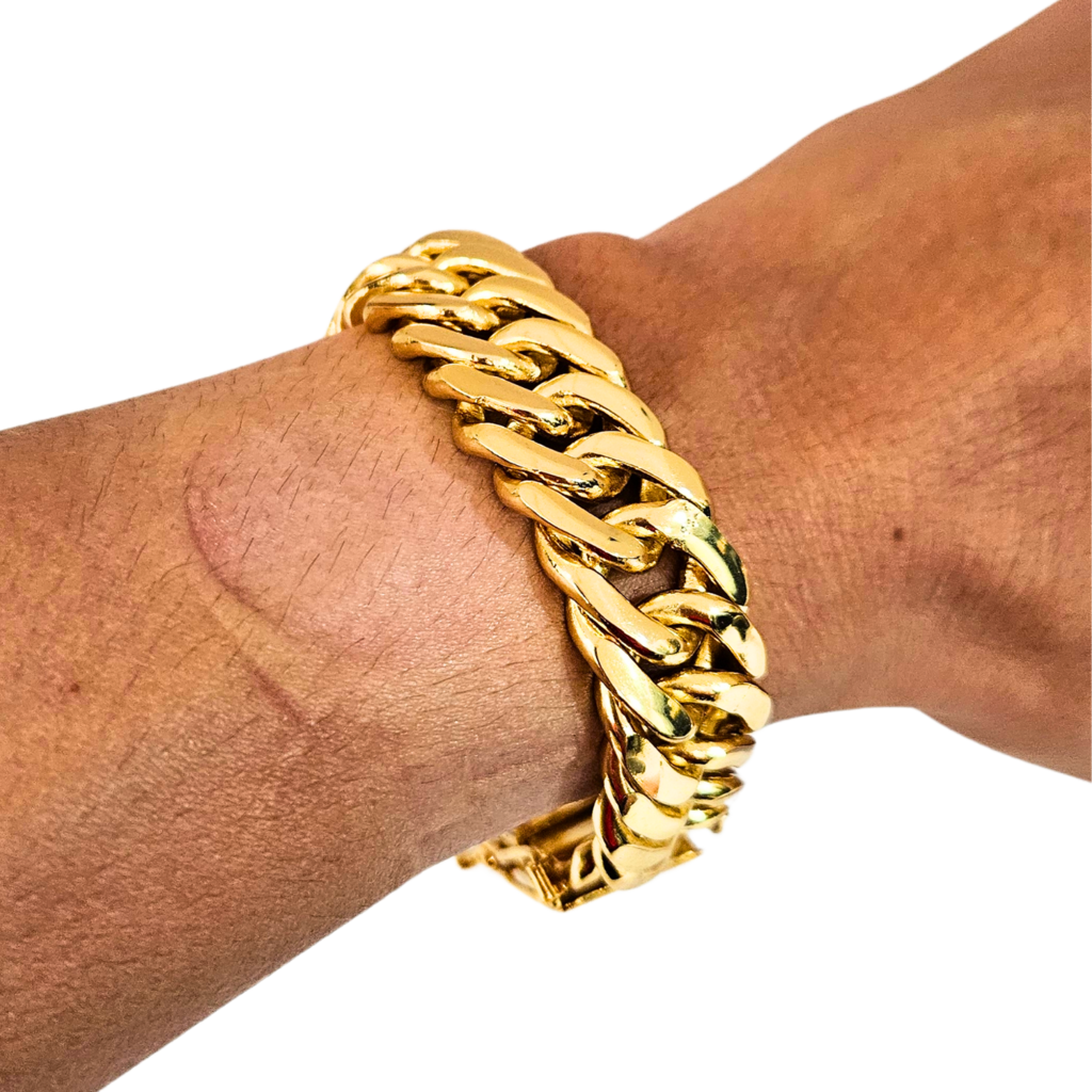 Cordão+Pulseira Grumet Fecho Duplo 20mm Banhado a Ouro 18k