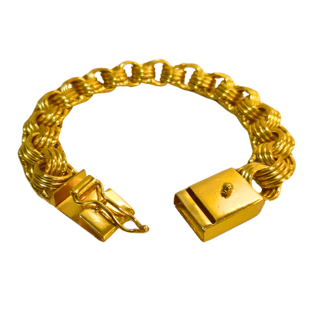 Cordão+Pulseira Friso Quadruplo 13mm Banhado a Ouro 18k