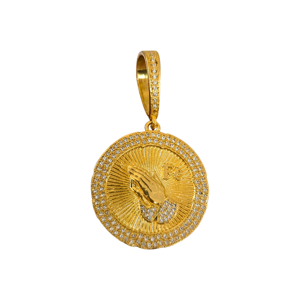 Cordão + Pulseira Grumet 9mm + Pingente Fé Mãos Rezando Banhado a Ouro 18k