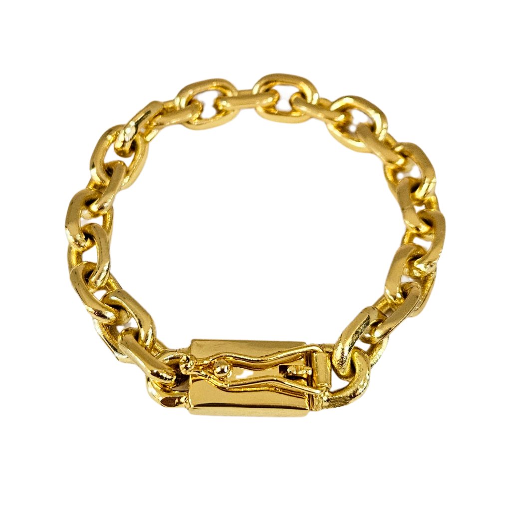 Cordão+Pulseira Cadeado 12mm Banhado a Ouro 18k