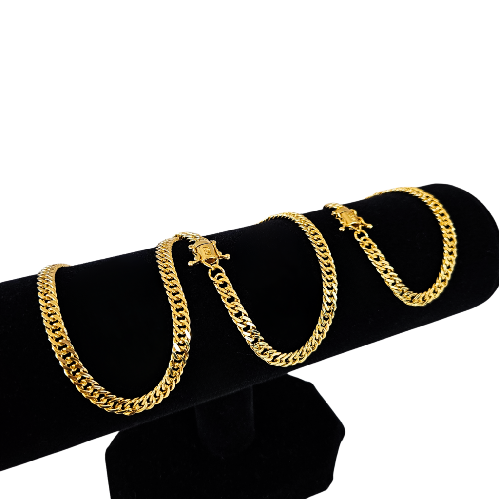 Cordão + Pulseira Grumet 7mm Feminino Banhado A Ouro 18k
