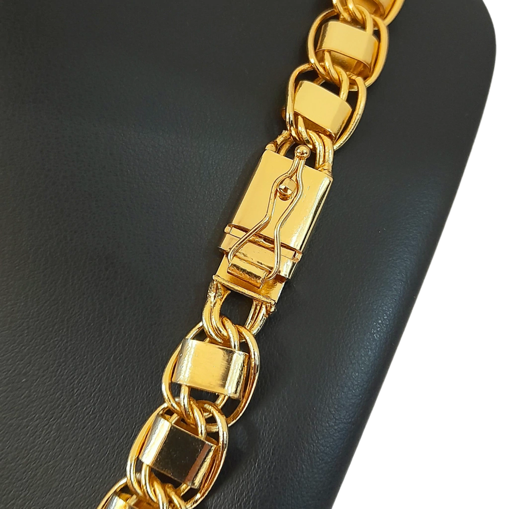 Cordão+Pulseira Dubai 15mm+Pingente Cavalo Égua Pônei Banhado a ouro 18k