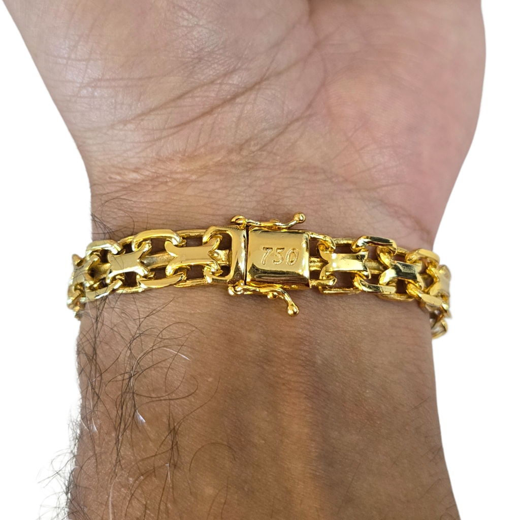 Cordão + Pulseira Cadeado Duplo 10mm Banhado a Ouro 18k
