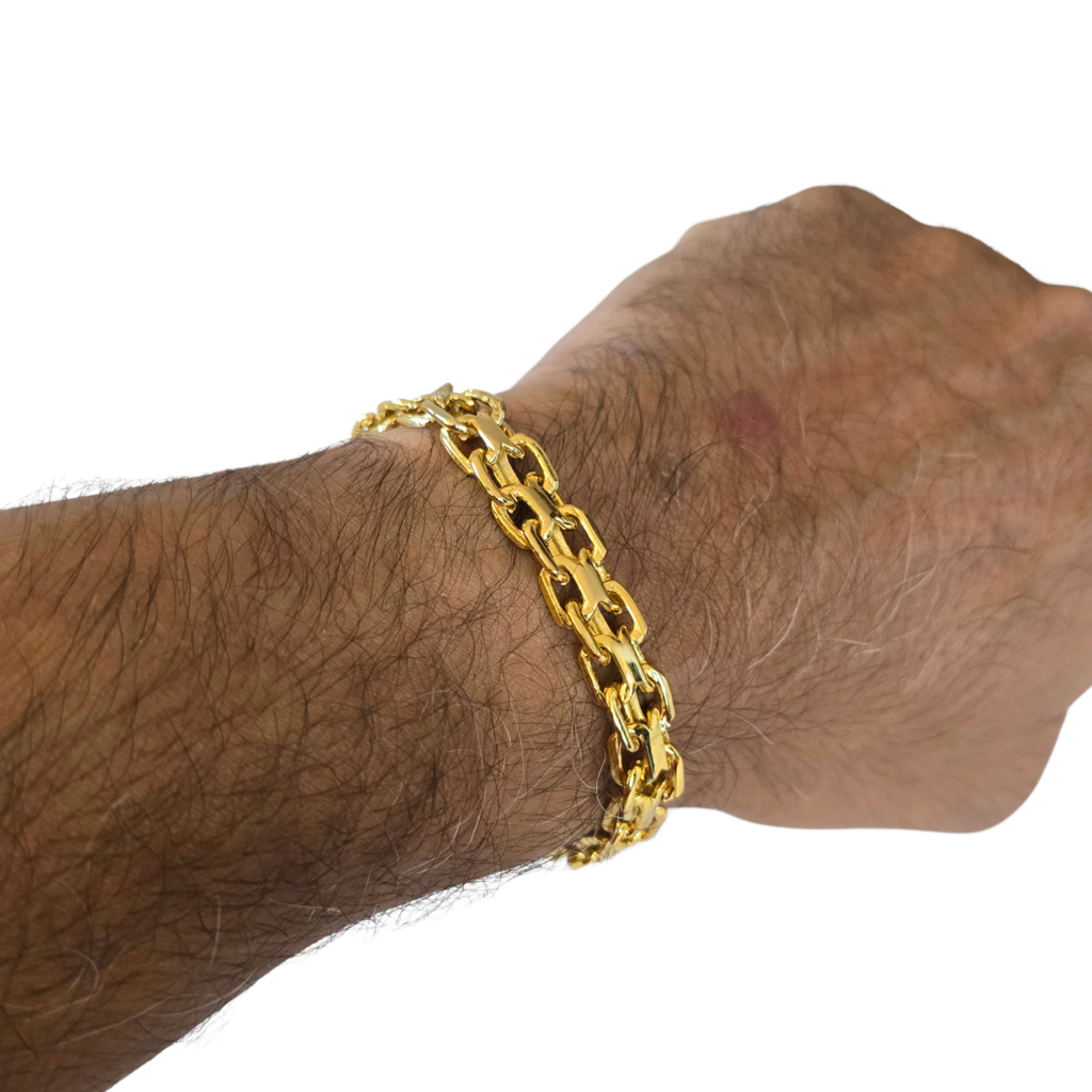 Cordão + Pulseira Cadeado Duplo 10mm Banhado a Ouro 18k