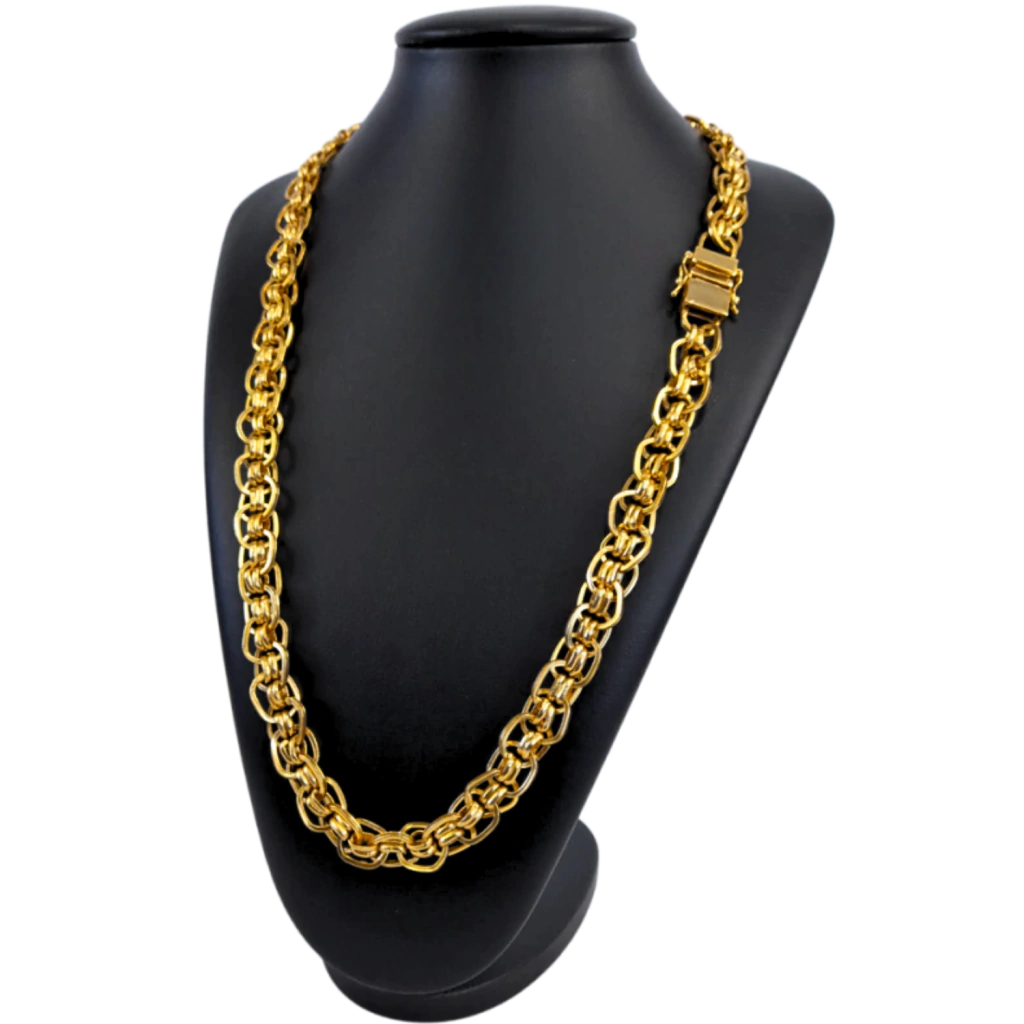 Cordão Imperador 13mm Fecho Duplo Banhado Ouro 18k