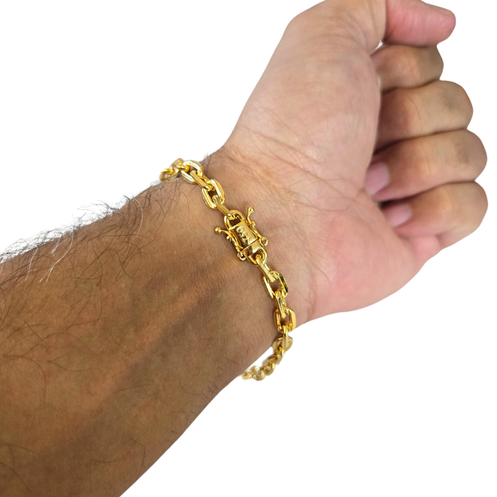 Cordão + Pulseira Cadeado 7mm + Pingente Letra Banhado a Ouro 18k