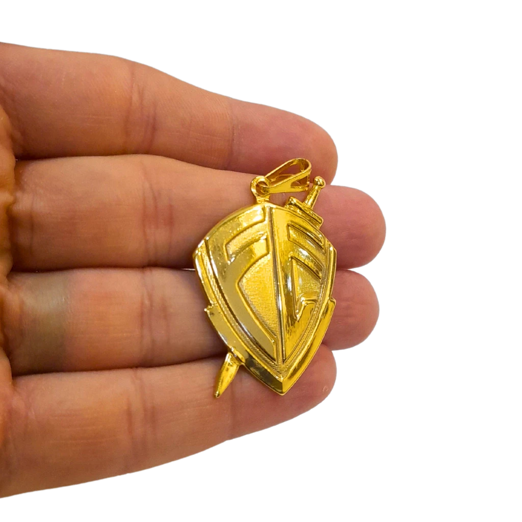 Cordão+Pulseira grumet 5mm Pingente fé escudo banhado a ouro 18k