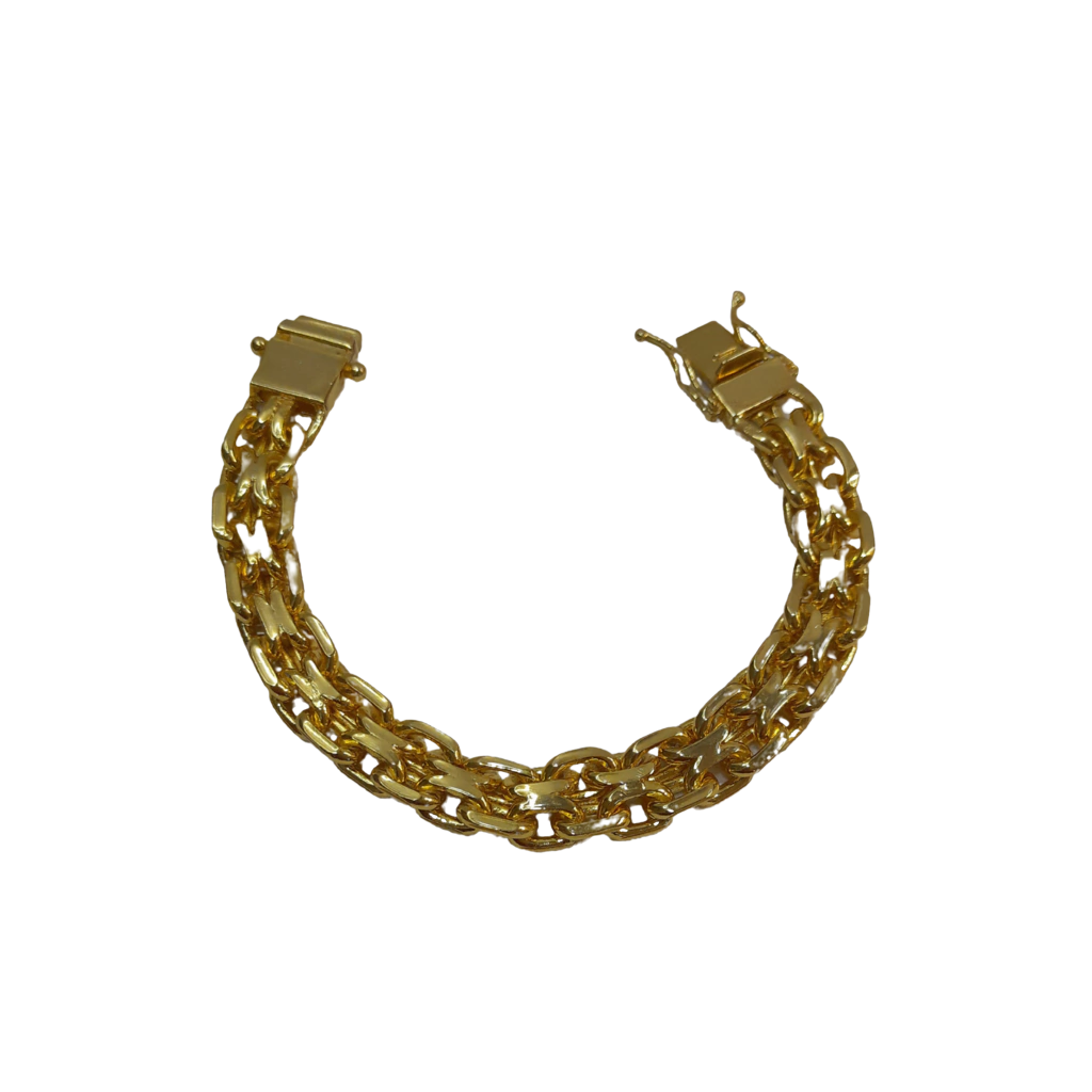 Pulseira Cadeado Duplo 14mm Banhado a Ouro 18k