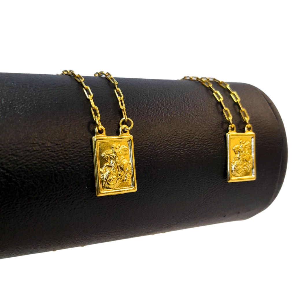 Escapulário Tijolinho 2mm São Jorge Banhado A Ouro 18k