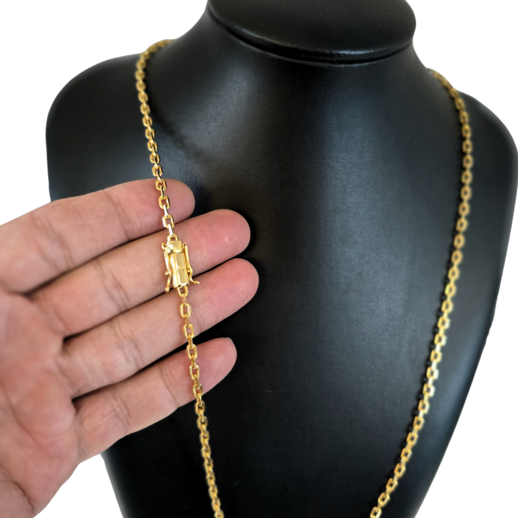 Cordão + Pulseira Cadeado 3mm Banhado A Ouro 18k