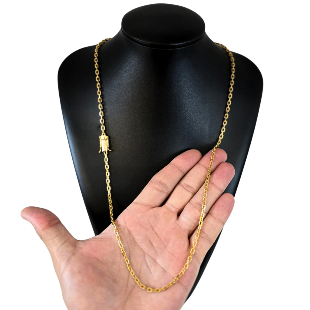 Cordão + Pulseira Cadeado 3mm Banhado A Ouro 18k