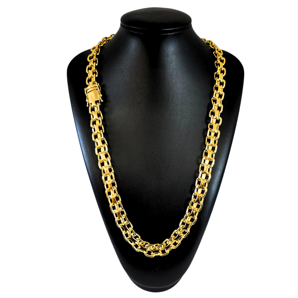 Cordão Cadeado Duplo 14mm Banhado a Ouro 18k