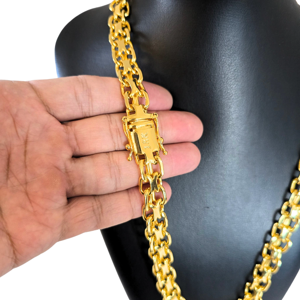 Cordão Cadeado Duplo 14mm Banhado a Ouro 18k