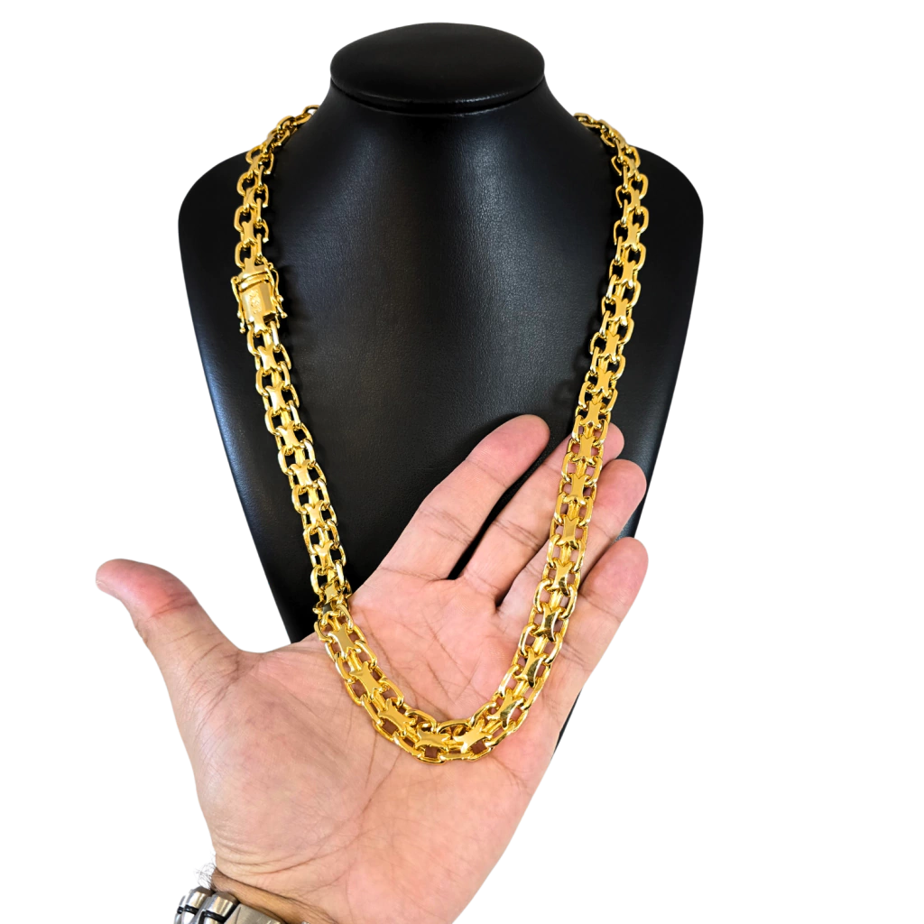 Cordão Cadeado Duplo 14mm Banhado a Ouro 18k