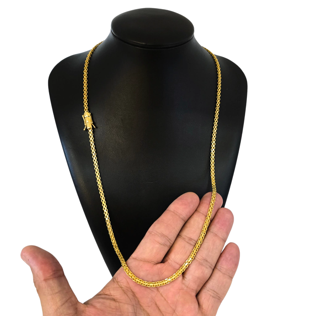 Cordão Cadeado Duplo - 3mm - Fecho Duplo - Banhado a Ouro 18k