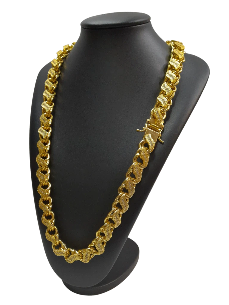 Cordão Friso S 16mm Cravejado Banhado a Ouro 18k