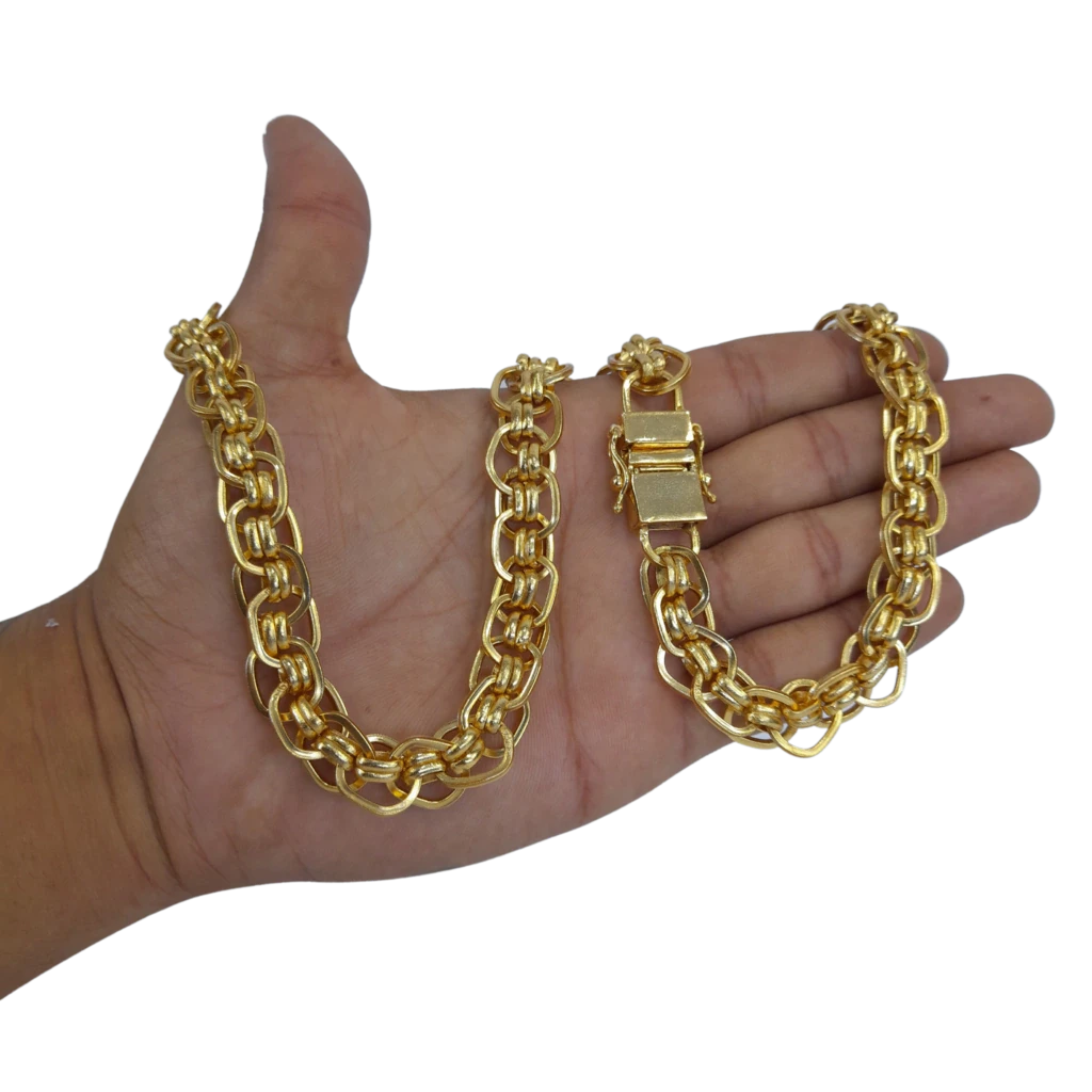 Cordão Imperador 13mm Fecho Duplo Banhado Ouro 18k