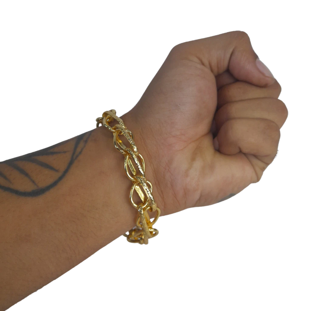 Cordão+Pulseira Balão 13mm Fecho Duplo Pingente Cifrão Banhado a Ouro 18k