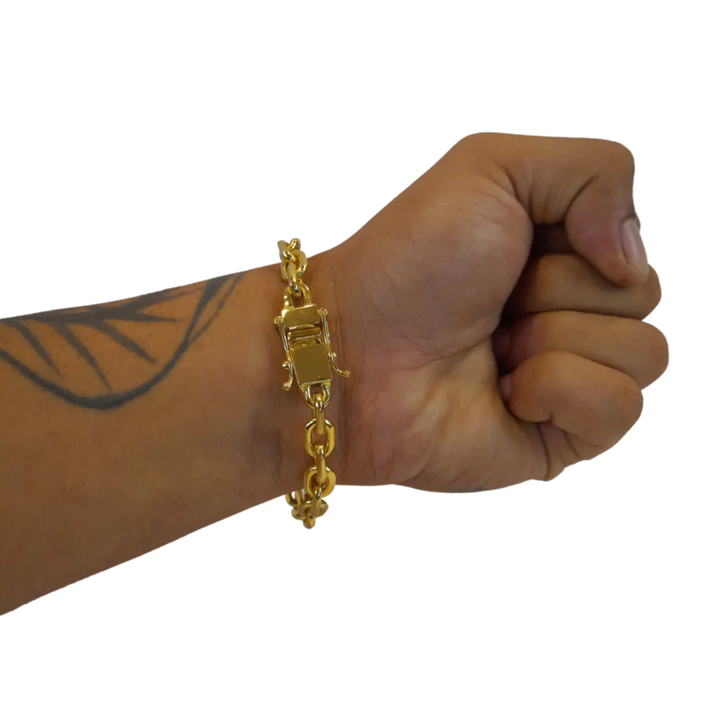 Cordão+Pulseira Cadeado 9mm Fecho Duplo Pingente Escolha sua Letra de A a Z Banhado a Ouro 18k