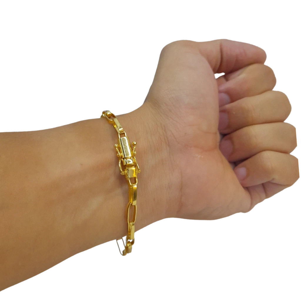 Cordão+Pulseira Tijolinho Bloquinho 5mm Fecho Duplo Pingente Barra de Ouro Banhado a Ouro 18k
