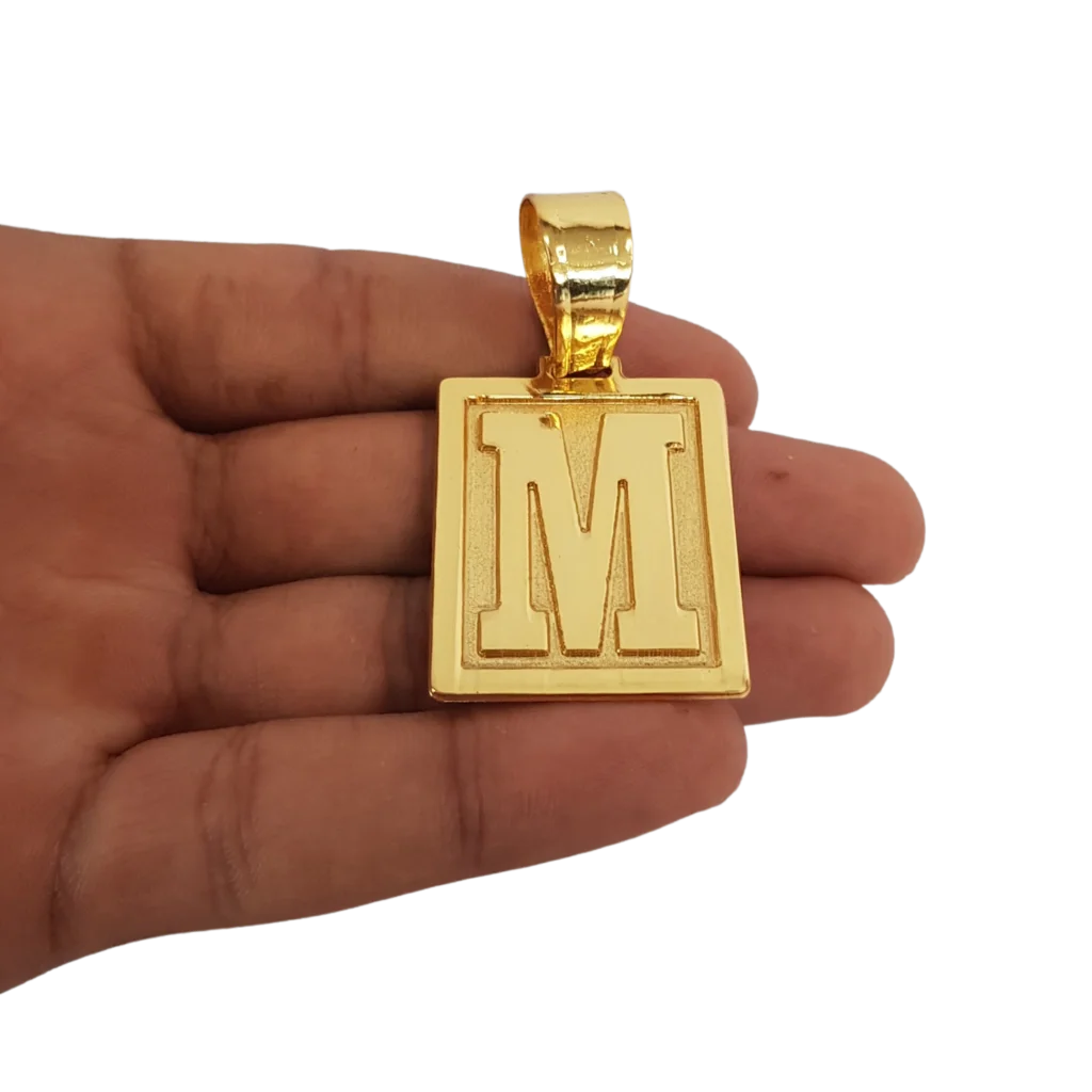 Cordão+Pulseira Cadeado 9mm Fecho Duplo Pingente Escolha sua Letra de A a Z Banhado a Ouro 18k