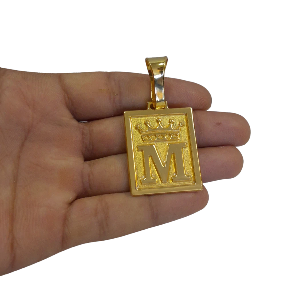 Cordão+Pulseira Meia Cana 7mm Pingente Escolha sua Letra Coroa de A a Z Banhado a Ouro 18k