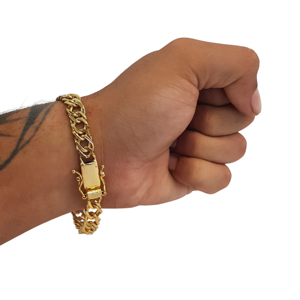 Pulseira Grumet 10mm Fecho Duplo Banhado a Ouro 18k