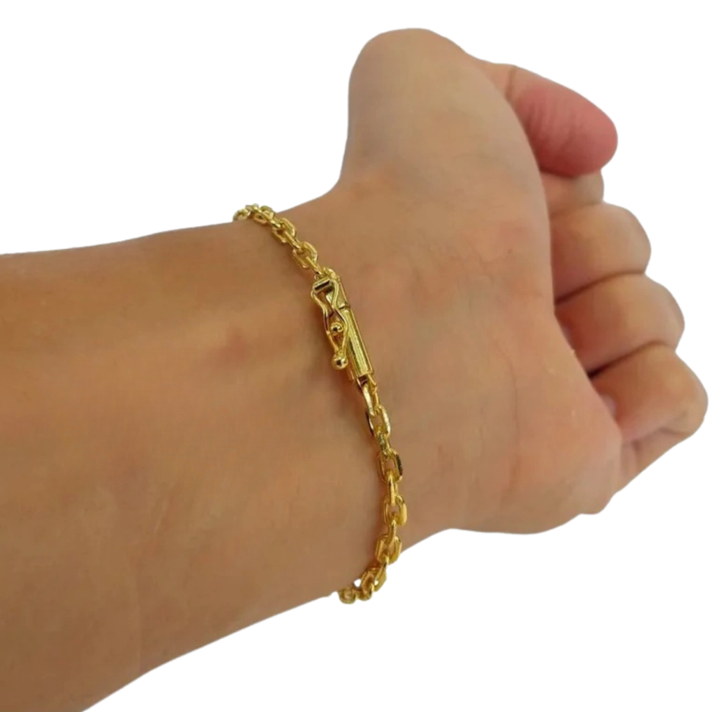 Cordão+Pulseira Cadeado 3mm Pingente Cruz Templaria Banhado Ouro 18k
