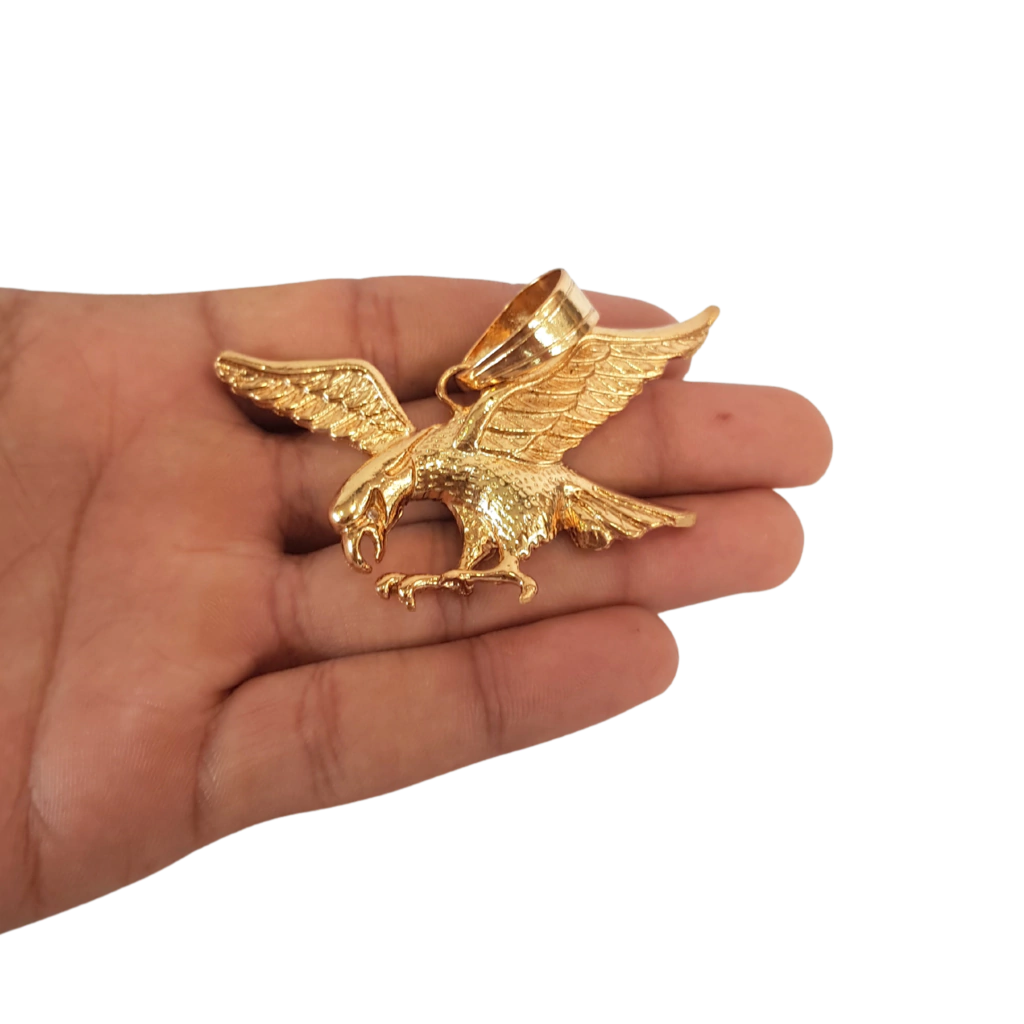 Cordão+Pulseira Trançado Duplo 10mm Pingente Águia Banhado a Ouro 18k