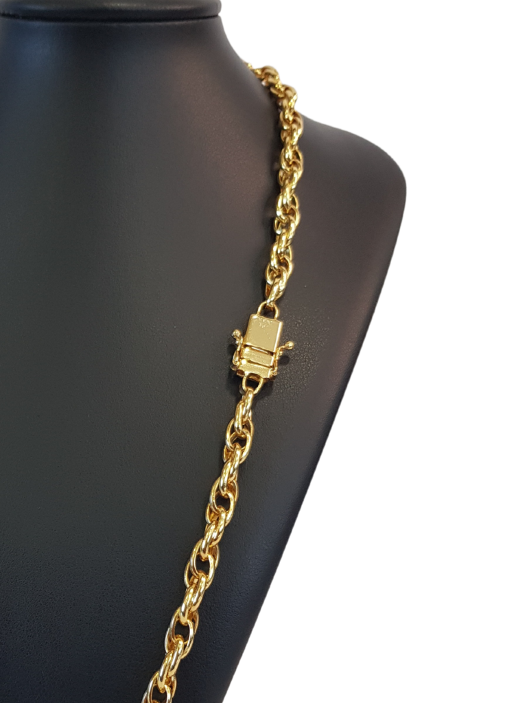 Cordão+Pulseira Trançado Triplo 9mm Banhado a Ouro 18k