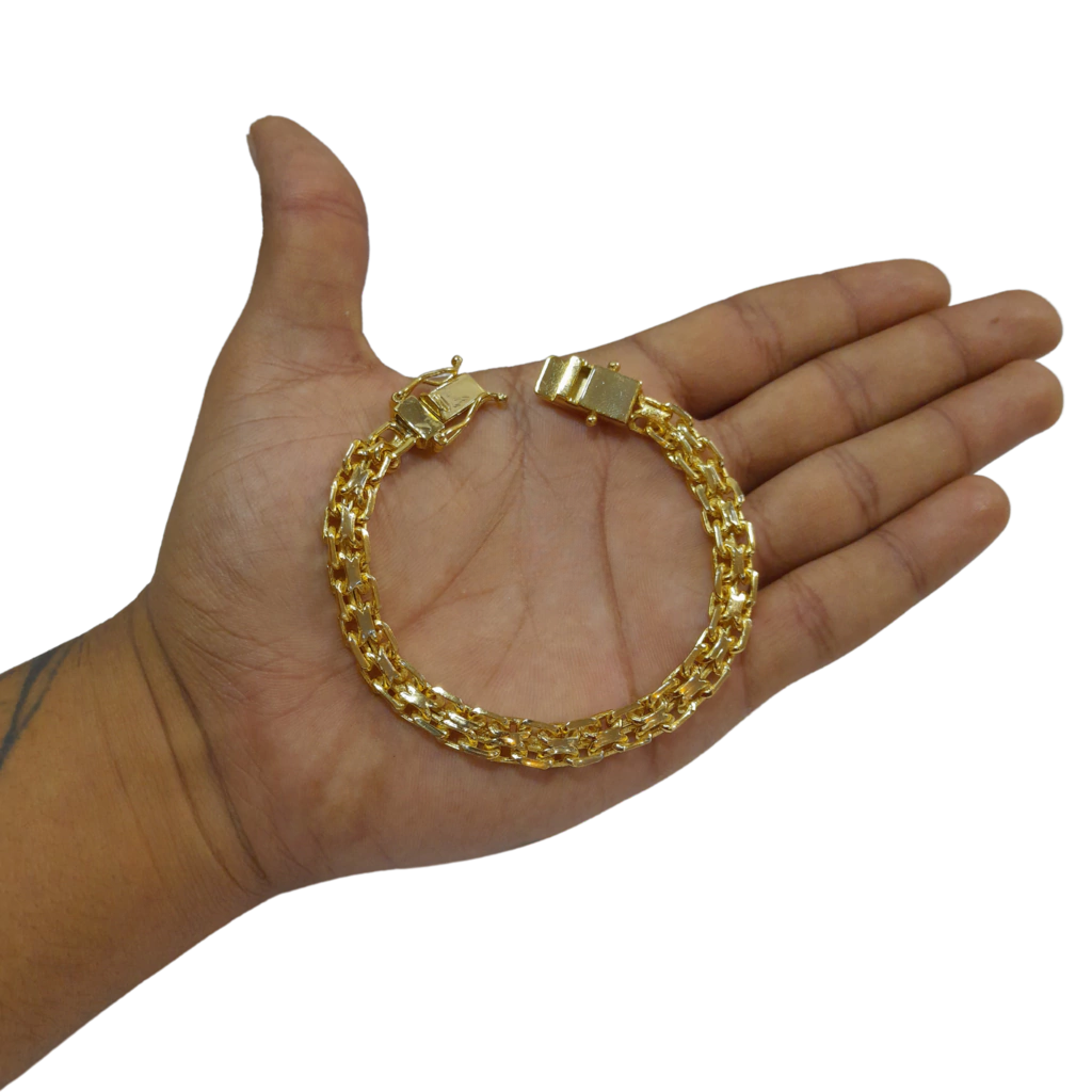 Pulseira Cadeado Duplo 8mm Banhado a Ouro 18k