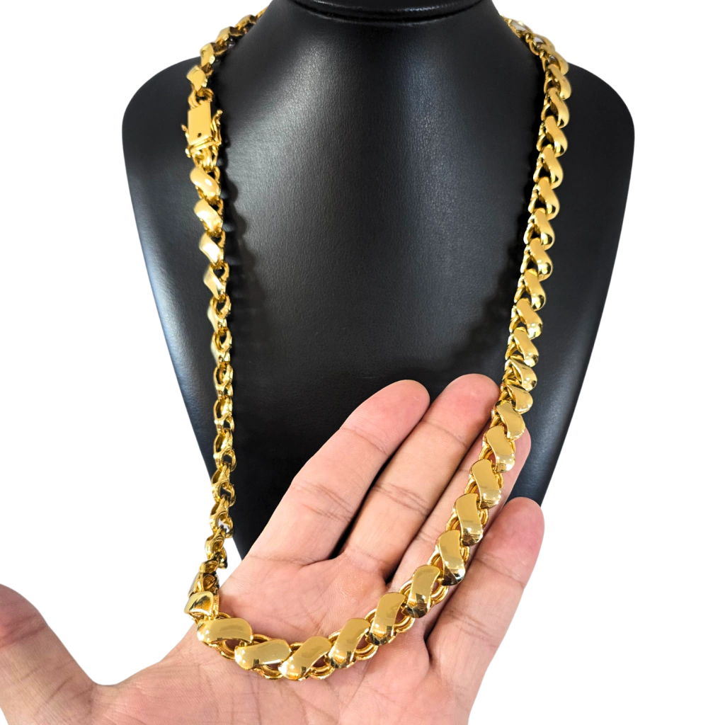 Cordão Friso S 13mm Banhado a ouro 18k
