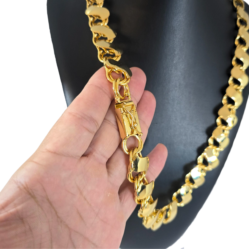 Cordão Friso S 16mm Banhado a Ouro 18k