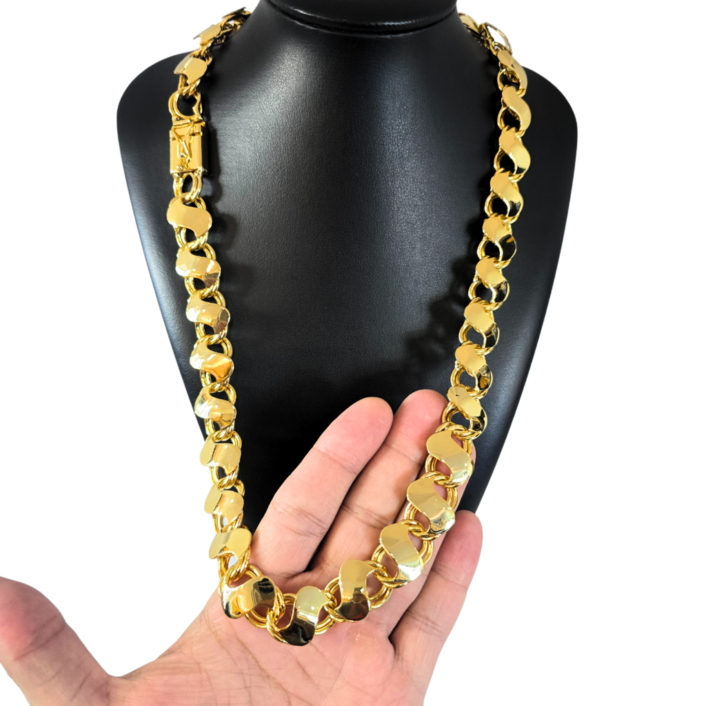 Cordão Friso S 16mm Banhado a Ouro 18k