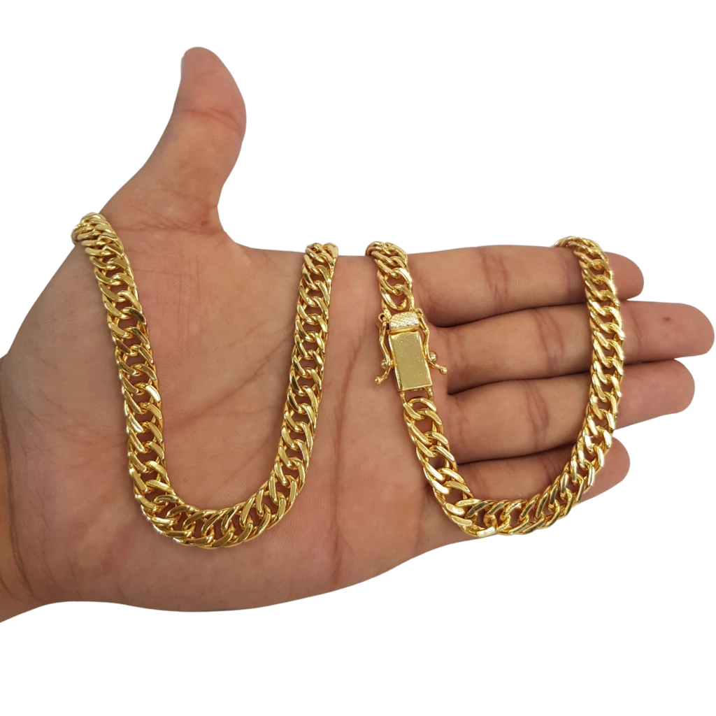 Cordão Grumet 10mm Fecho Duplo Banhado a Ouro 18k