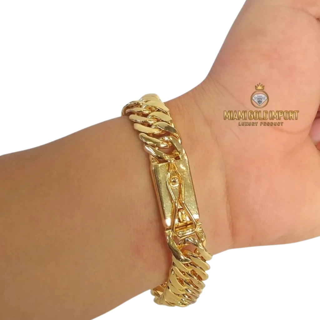 Cordão+Pulseira Grumet 13mm Pingente São Jorge Placa Banhado a Ouro 18k