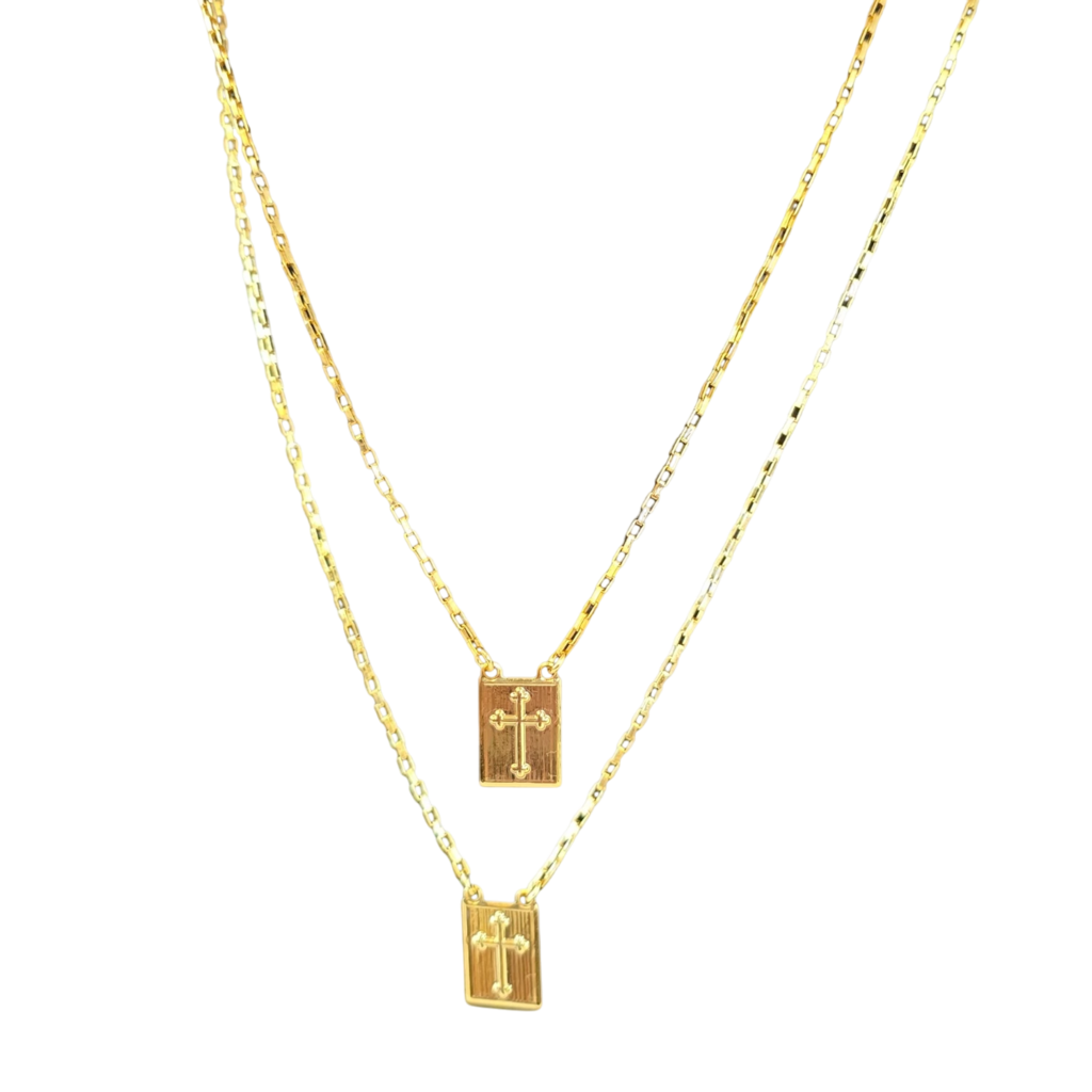 Escapulário Tijolinho 2mm Cruz Templária Banhado A Ouro 18k