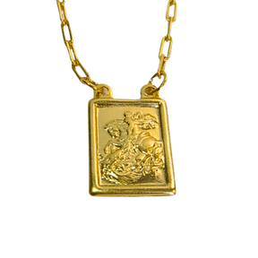 Escapulário Tijolinho 2mm São Jorge Banhado A Ouro 18k